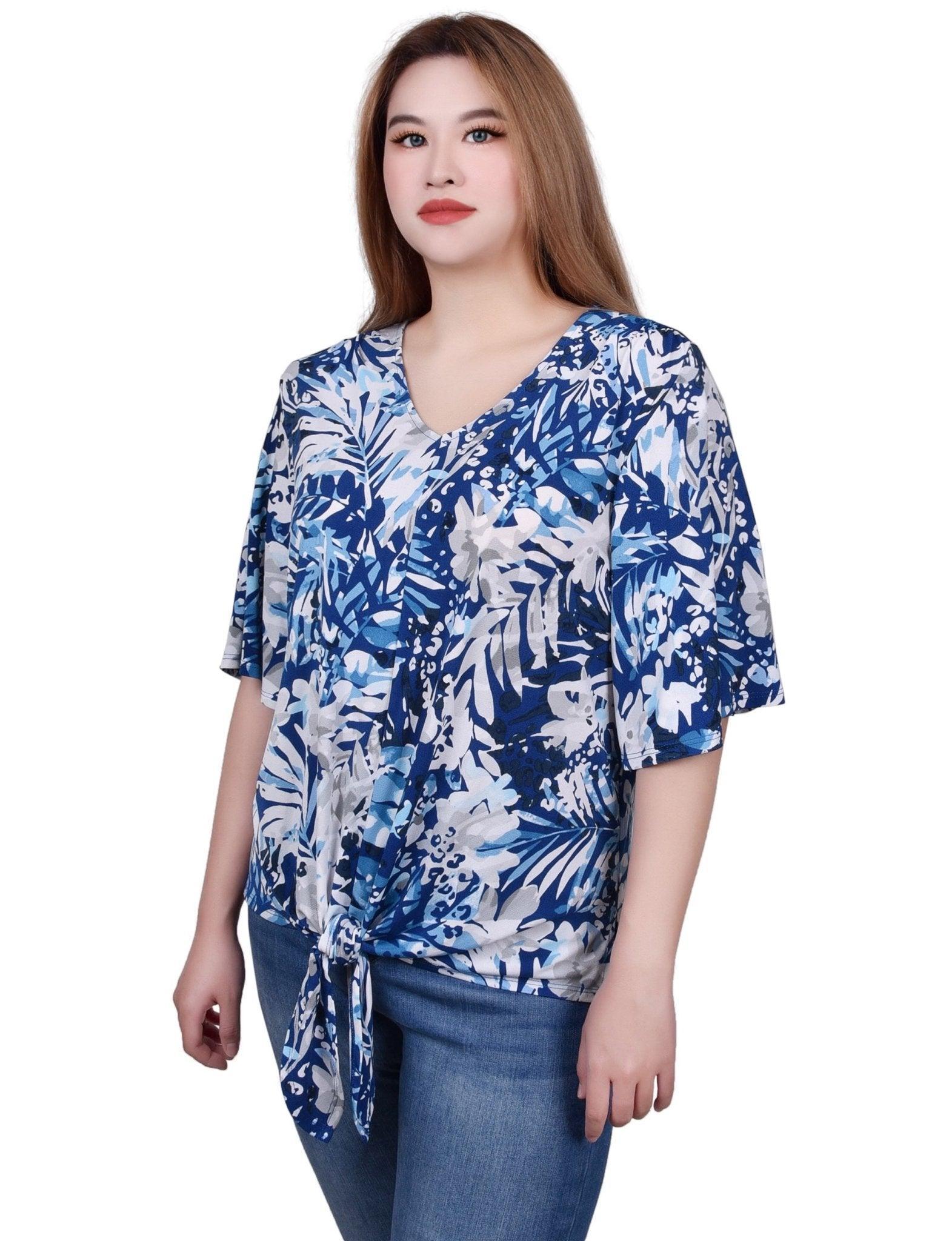 Elbow Sleeve Tie-Front Top - Petite Product Image