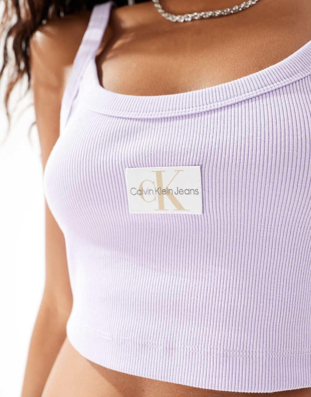 Calvin Klein Jeans ribbed bralet top in lilac Product Image