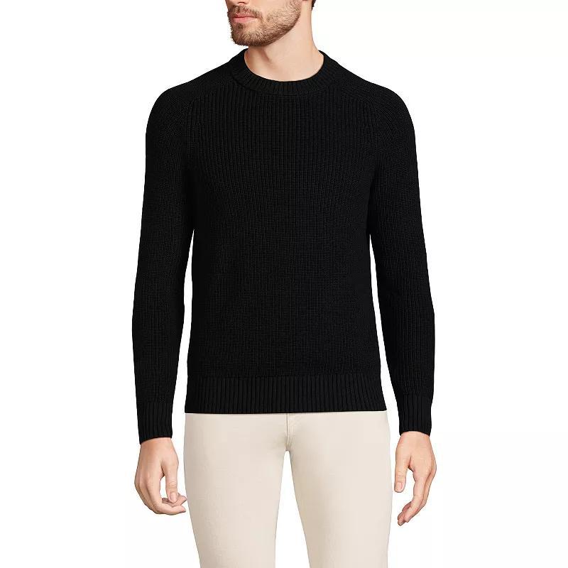 Lands End Mens Cotton Drifter Saddle Crewneck Shaker Sweater Product Image