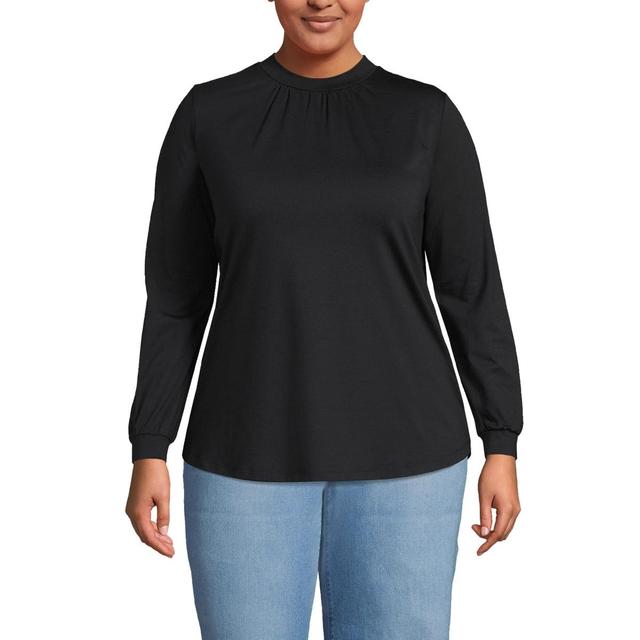 Lands End Plus Size Jersey Long Sleeve Gathered Mock Neck Tee Product Image