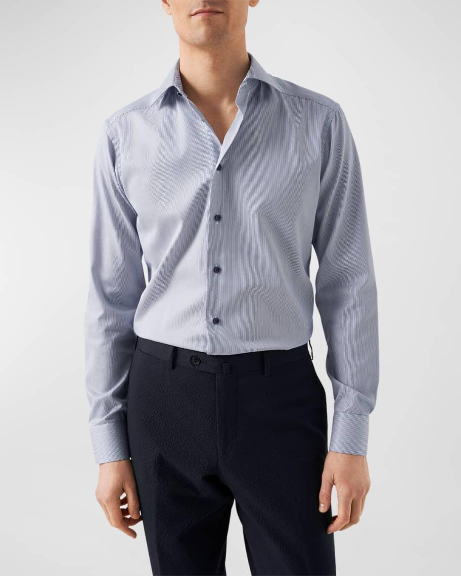 Mens Slim Fit Striped Shirt With Floral Details Product Image