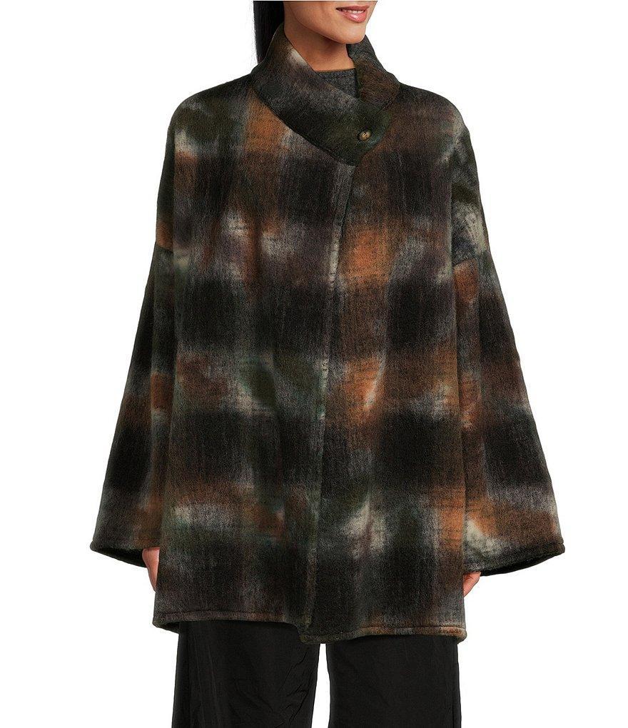 Bryn Walker Gretchen Brushed Wool Plaid Mock Neck Long Sleeve One-Button Oversized Jacket Product Image