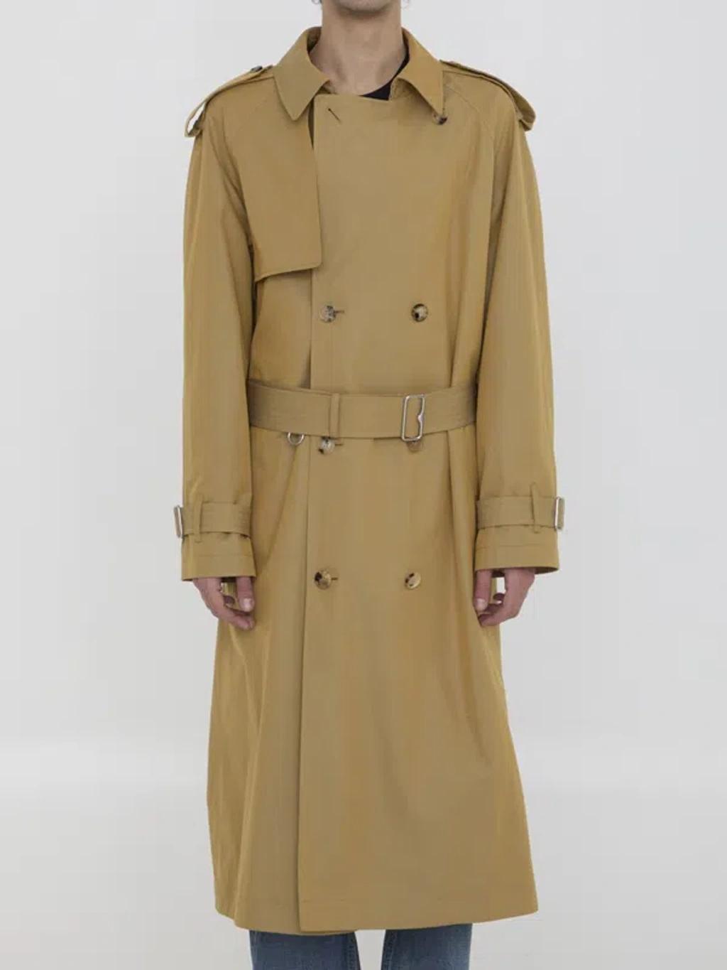 BURBERRY Gabardine Long Trench Coat In Beige Product Image