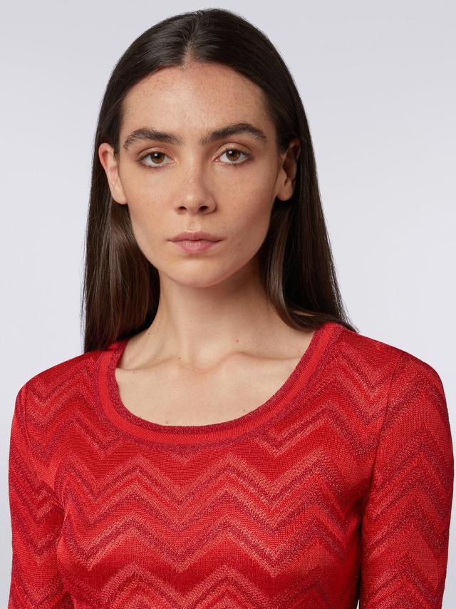 Dress in tonal zigzag knit with lurex Red | Missoni Product Image