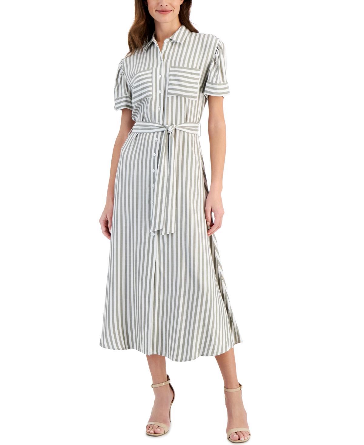 T Tahari Womens Tie-Waist Fit & Flare Midi Shirtdress product image