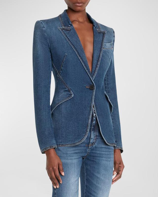 Womens Single-Breasted Denim Blazer Product Image