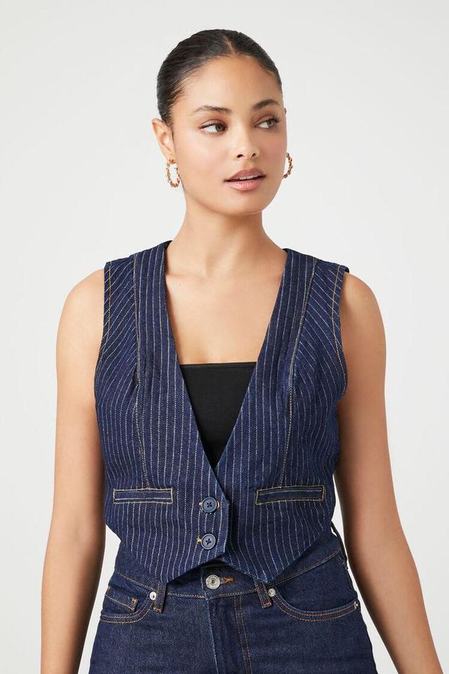 Cropped Pinstripe Denim Vest | Forever 21 Product Image