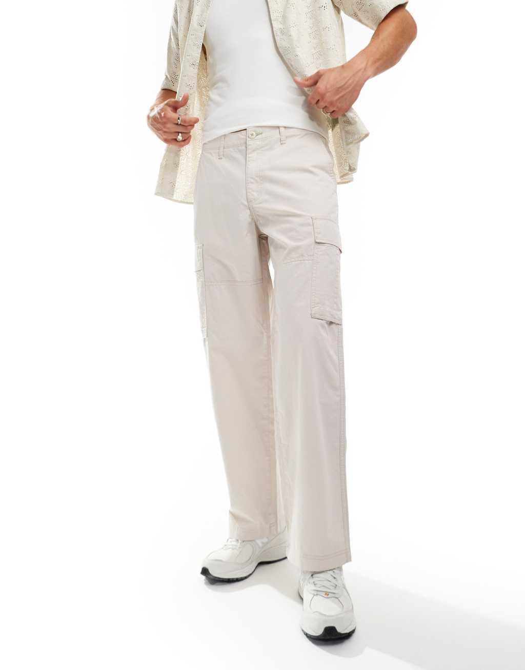 Jack & Jones bill wide fit cargo pants in beige Product Image