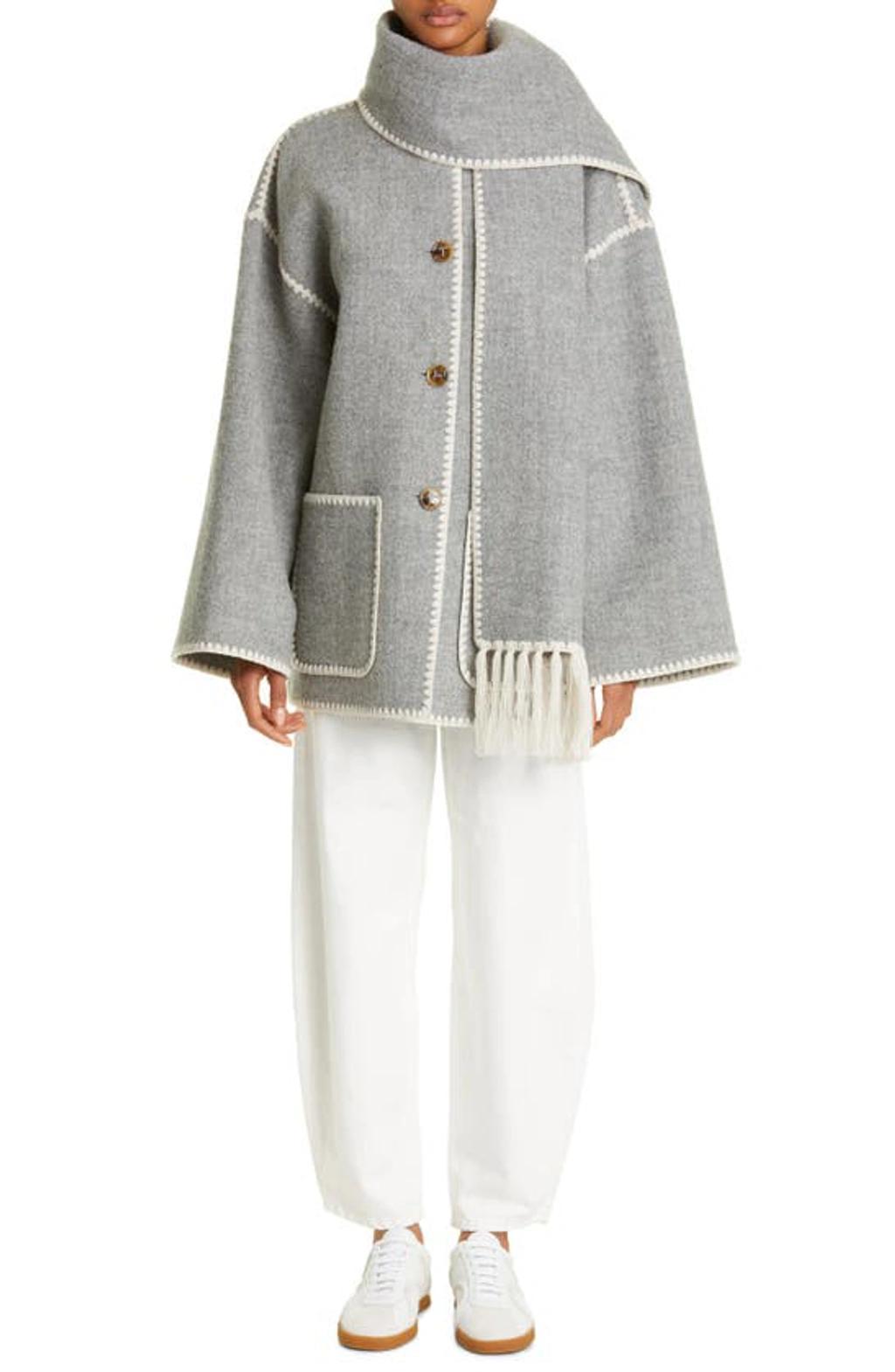 TOTÊME Embroidered Scarf Jacket In Light Grey Melange Product Image