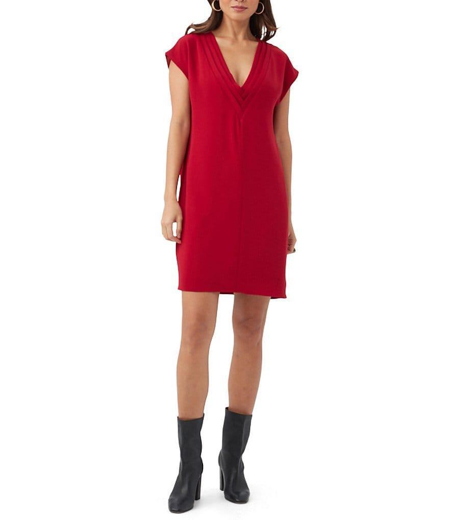 Trina Turk Zula Double Georgette Pleated V-Neck Cap Sleeve Shift Dress product image