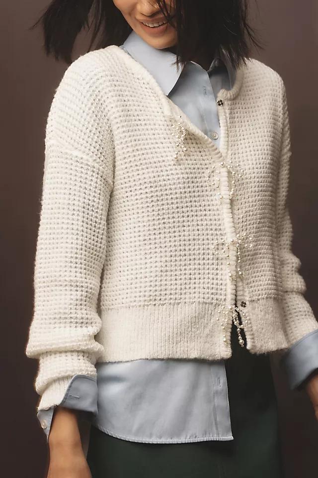 Maeve Textured Pearl Bow Cardigan Sweater Product Image