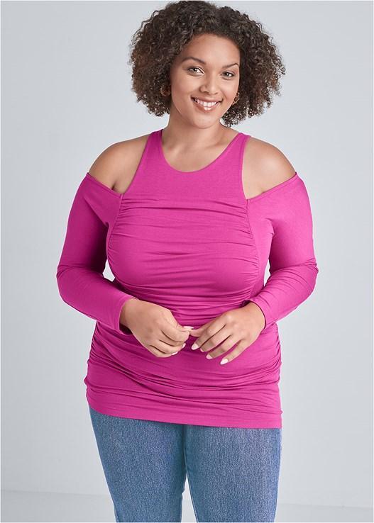 Ruched Cold-Shoulder Top Product Image