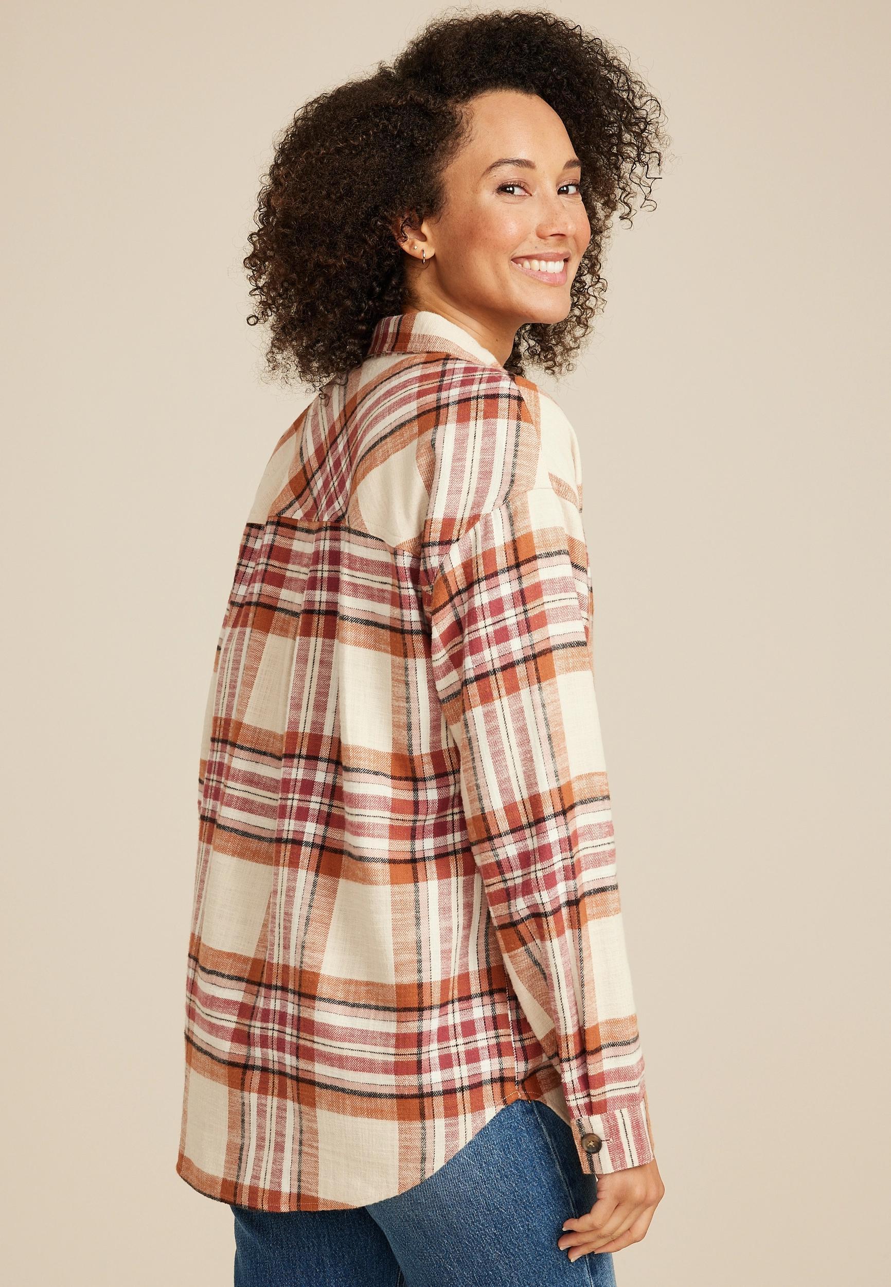 Cabin Plaid Boyfriend Button Down Shirt Product Image