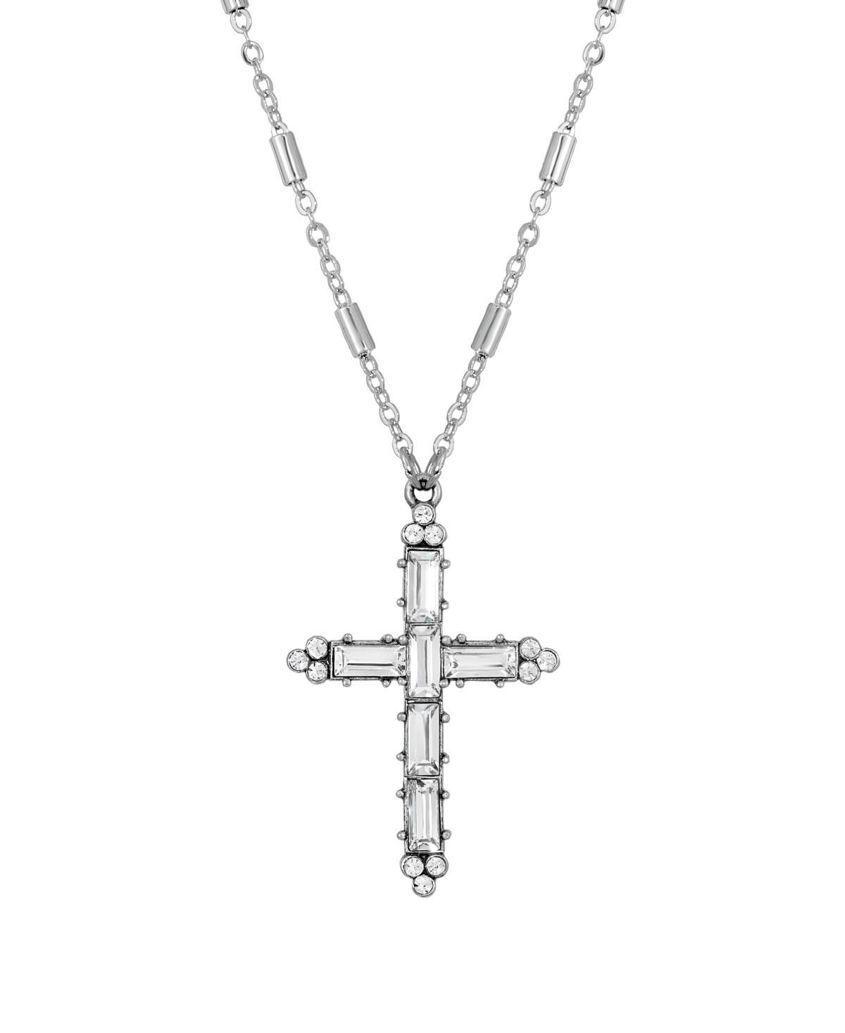 Symbols of Faith Silver-Tone Crystal Cross Necklace, Womens, Silver Tone Product Image