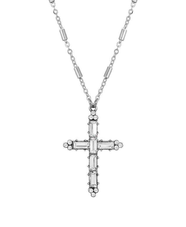 Symbols of Faith Silver-Tone Crystal Cross Necklace, Womens, Silver Tone Product Image