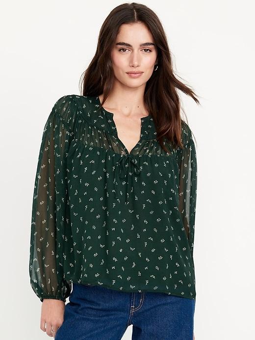 Split-Neck Chiffon Top Product Image