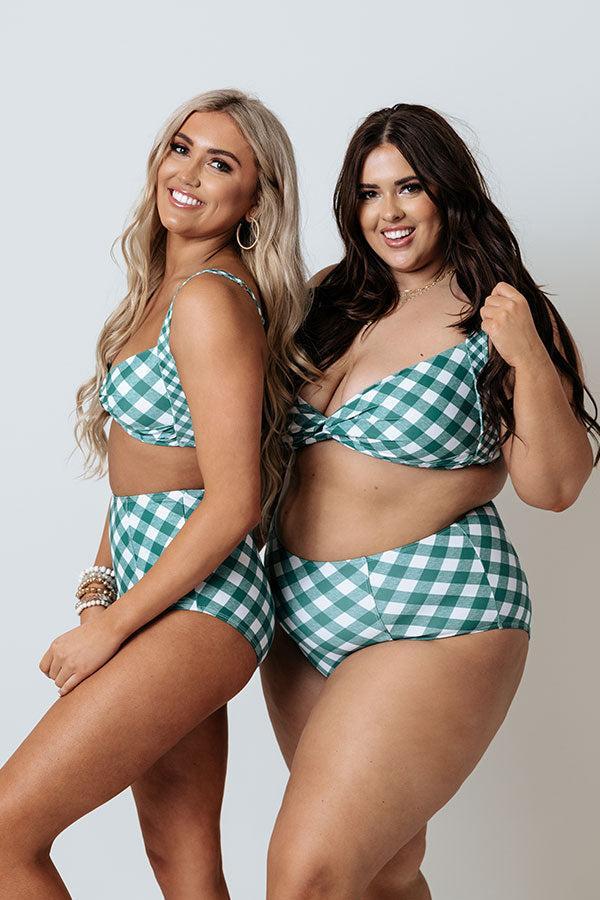 Tanning In Tulum High Waist Gingham Bikini Bottom in Hunter Green Product Image