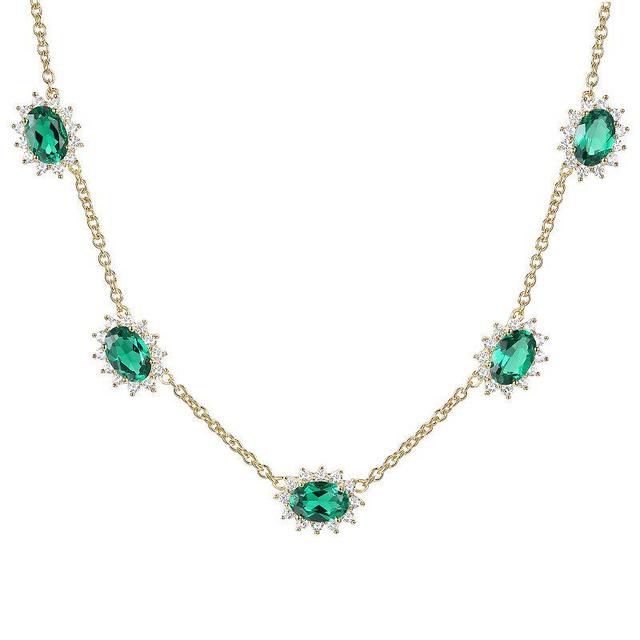 14k Gold Over Silver Lab-Created Emerald & White Sapphire Necklace, Womens Green Product Image