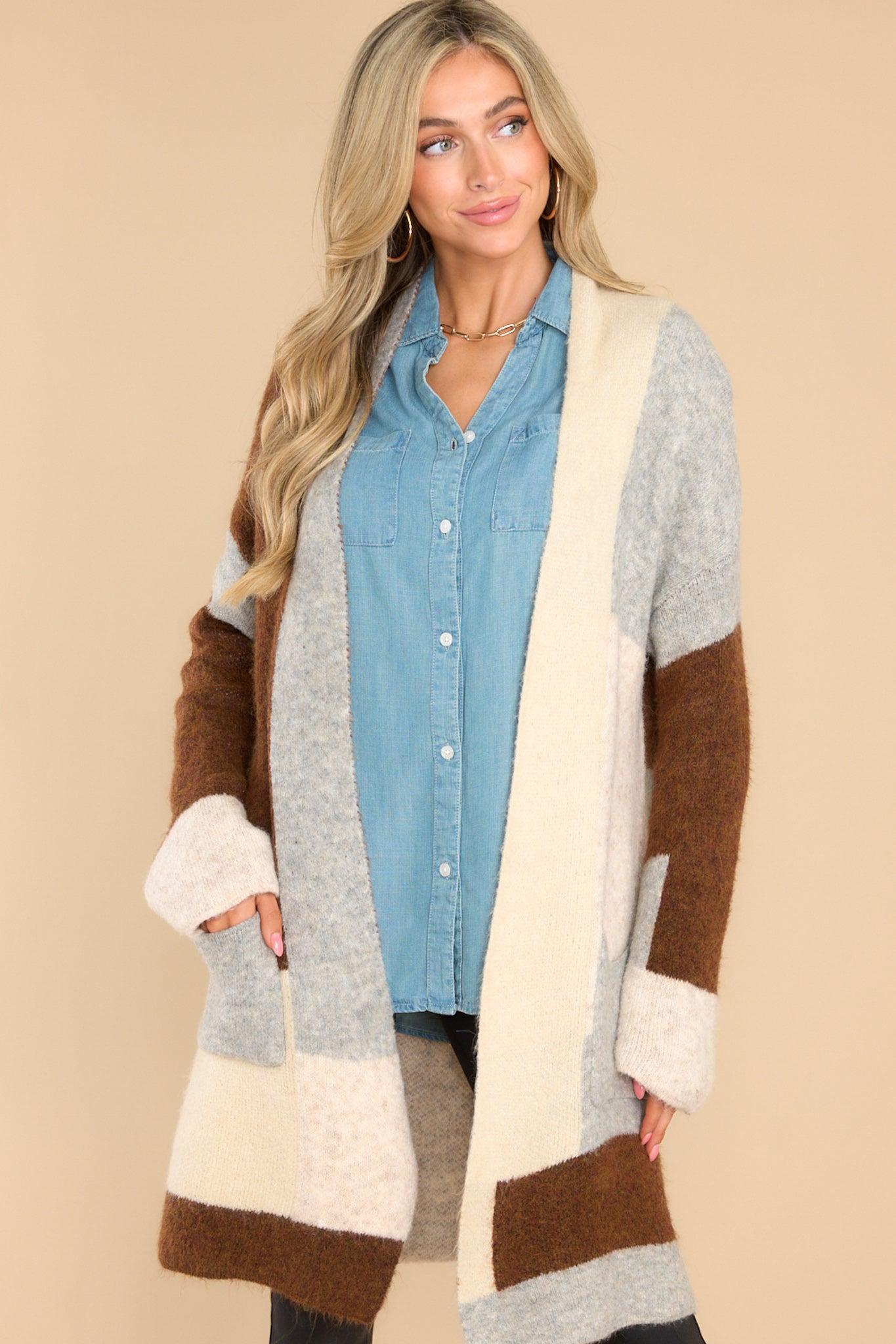 Fable Pieces Of Love Chocolate Colorblock Cardigan Taupe Product Image