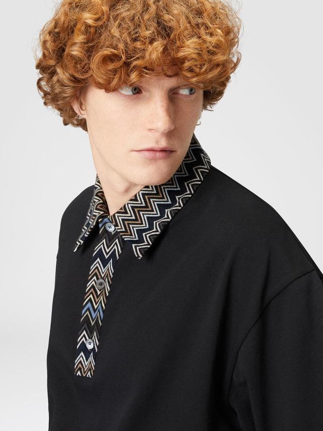 Cotton jersey polo shirt with chevron knit inserts Multicoloured | Missoni Product Image