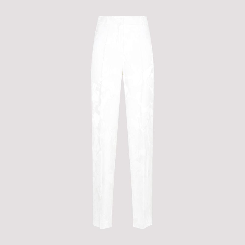 Pulley Silk Jacquard Trouser Pants In White Product Image