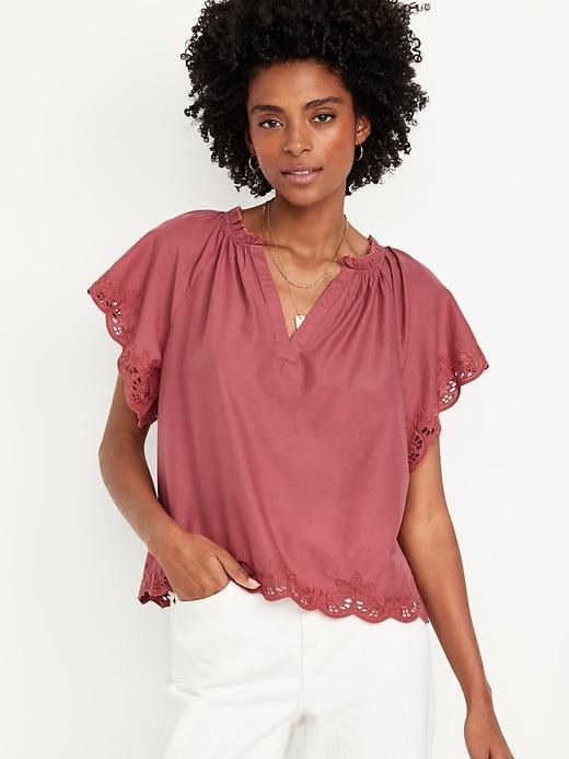 Embroidered Split-Neck Top Product Image