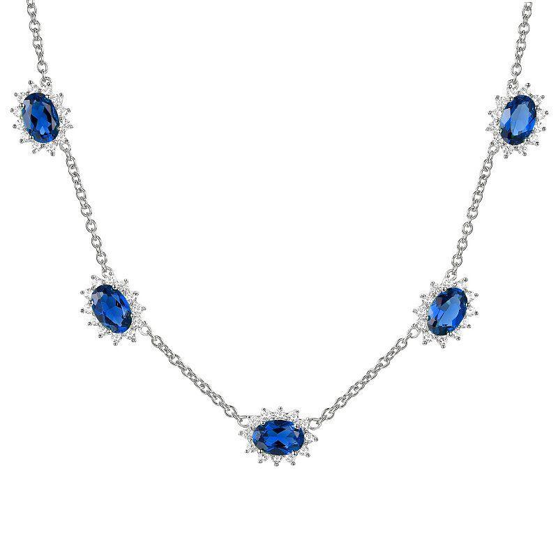 Sterling Silver Lab-Created Blue & White Sapphire Necklace, Womens Product Image