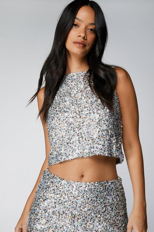 Metallic Textured Mixed Sequin Sleeveless Top Product Image