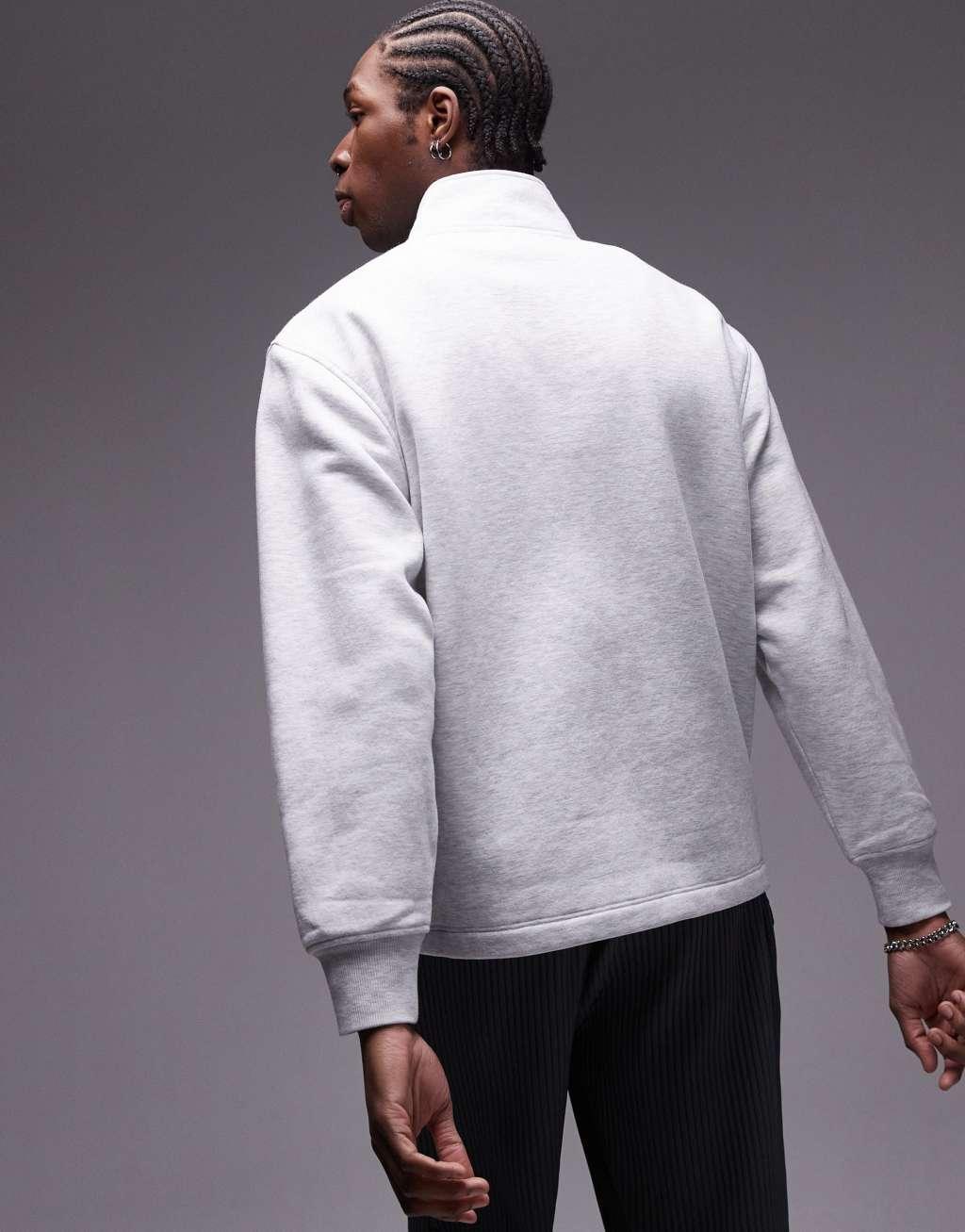 Topman 1/4 zip sweatshirt in ice gray heather Product Image