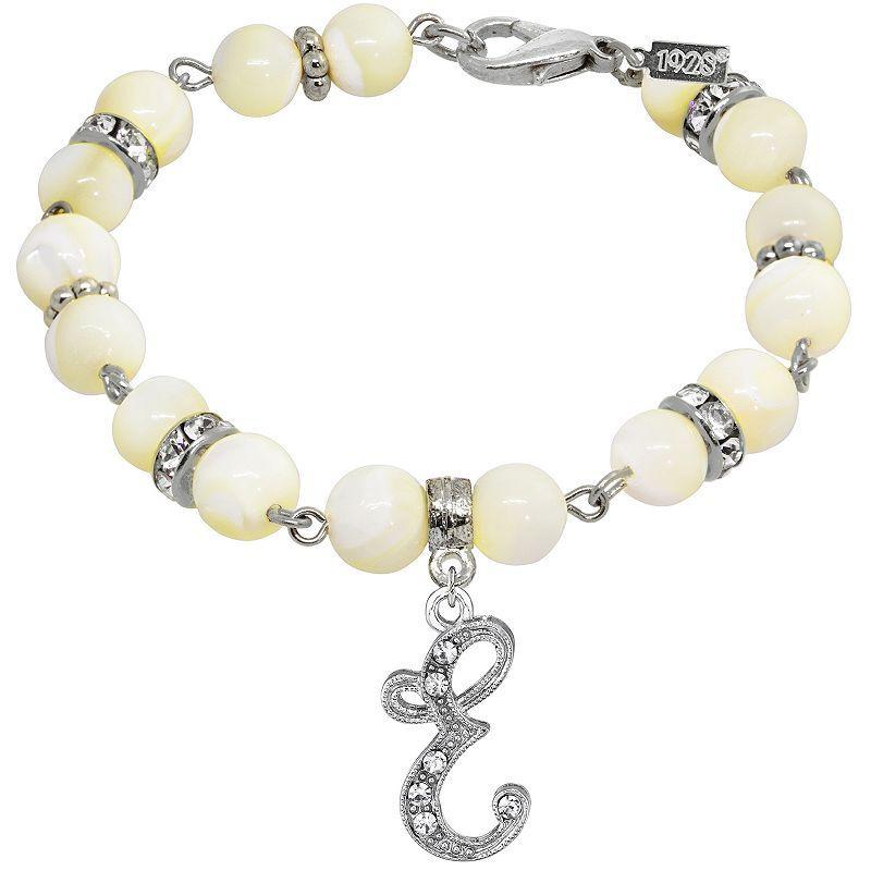 1928 Silver Tone Mother-of-Pearl & Simulated Crystal Initial Bracelet, Womens Product Image