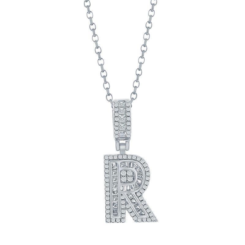 Argento Bella Sterling Silver Cubic Zirconia Initial Pendant Necklace, Womens Sterling R Product Image