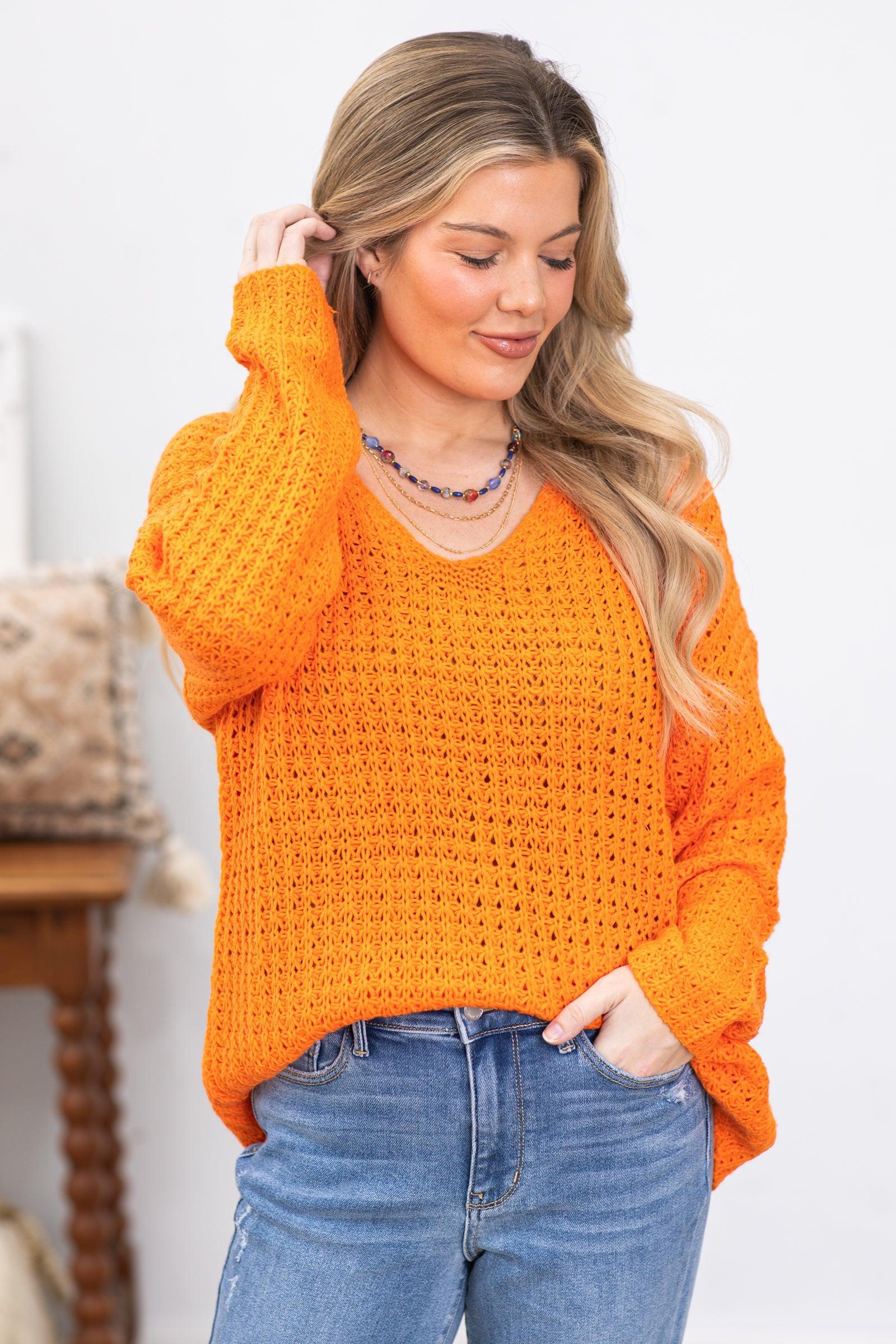 Orange Knitted V-Neck Sweater product image