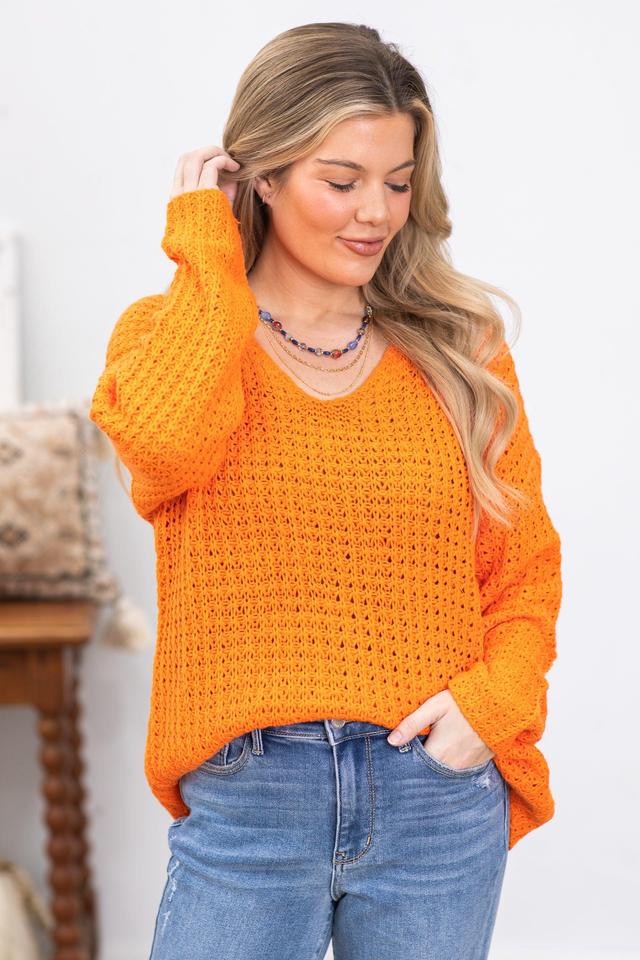 Orange Knitted V-Neck Sweater Product Image