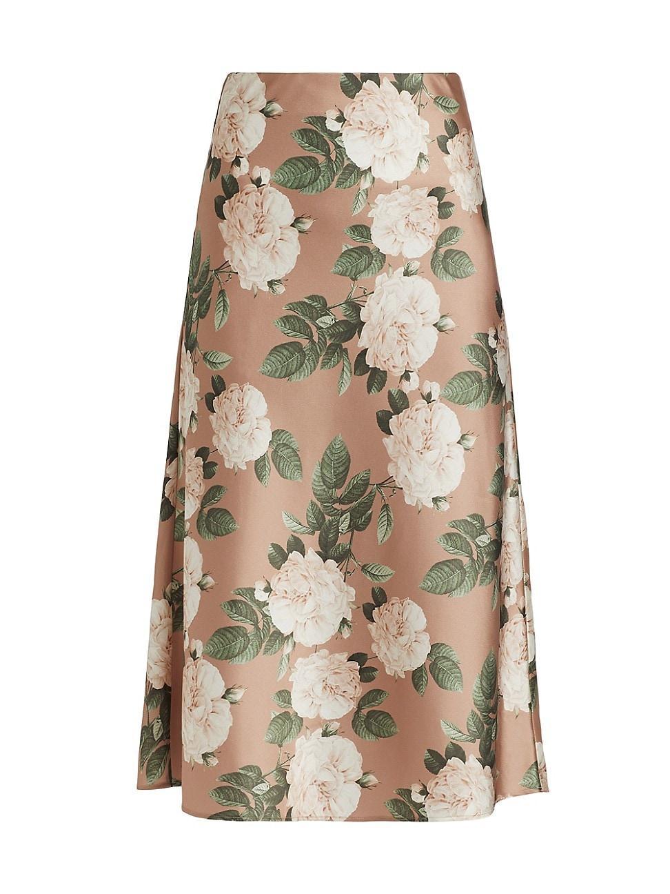 Womens Aviva Floral Stretch Silk Midi-Skirt Product Image