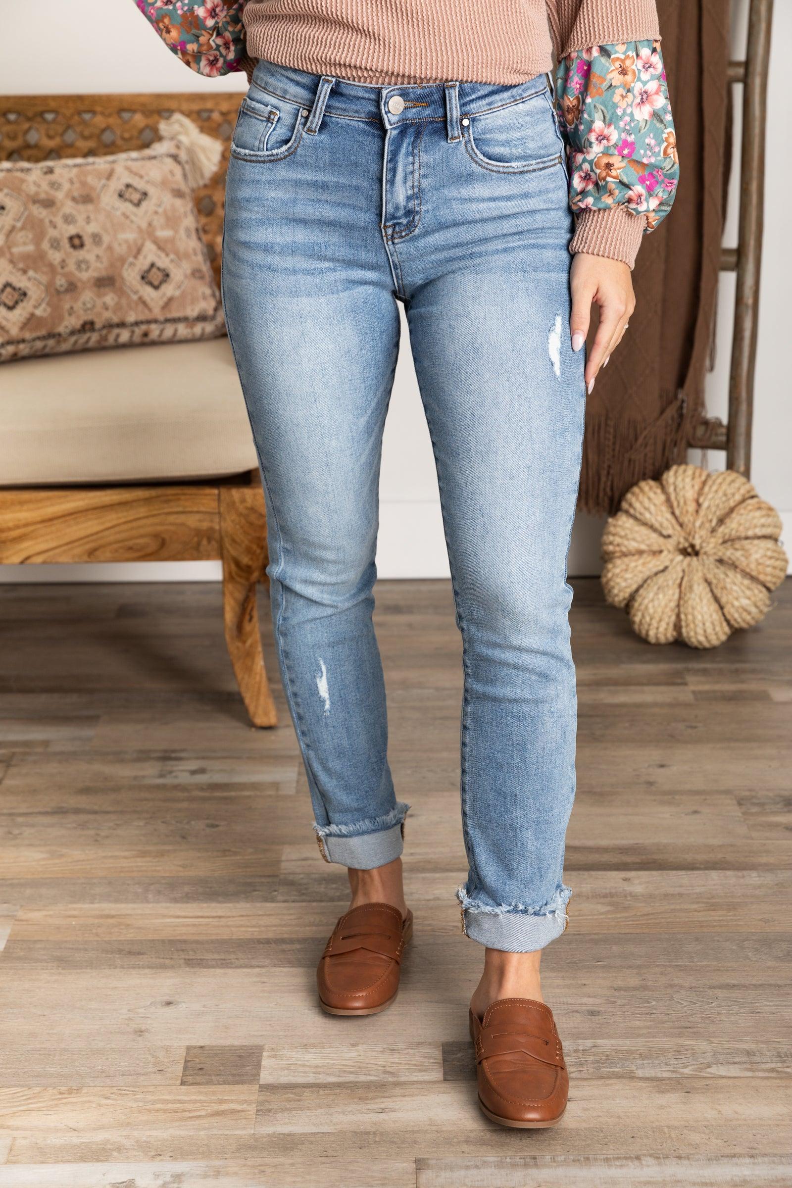 Risen Light Wash Cuffed Slim Straight Leg Jean Product Image