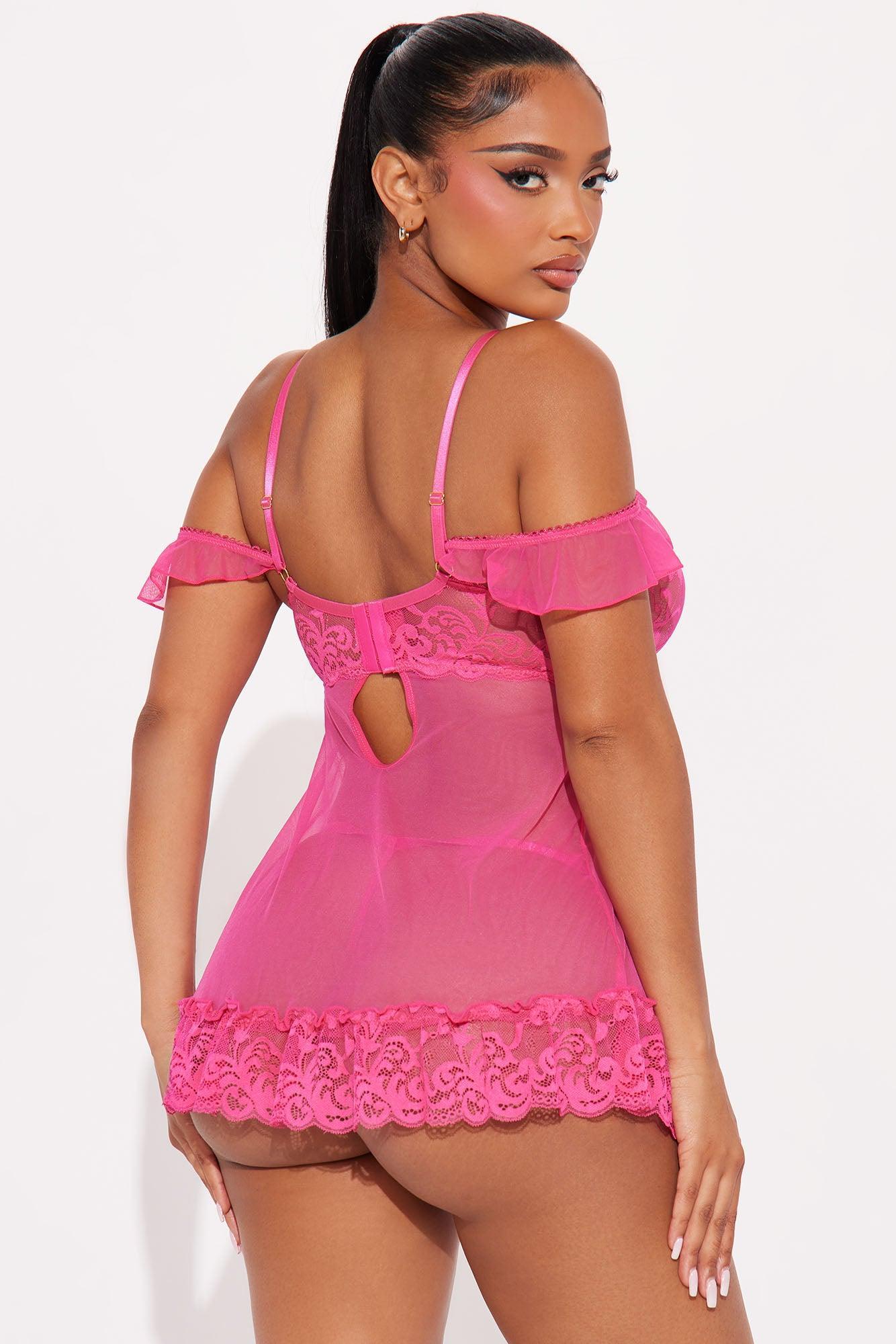 Lace Be Together Babydoll - Hot Pink Product Image