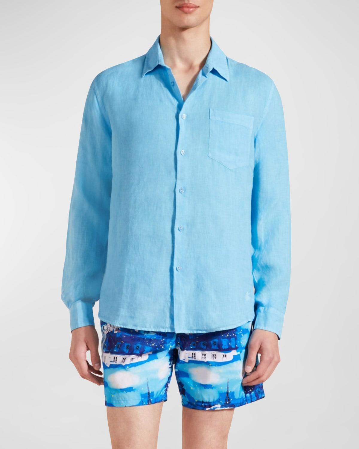 Mens Long-Sleeve Linen Shirt Product Image