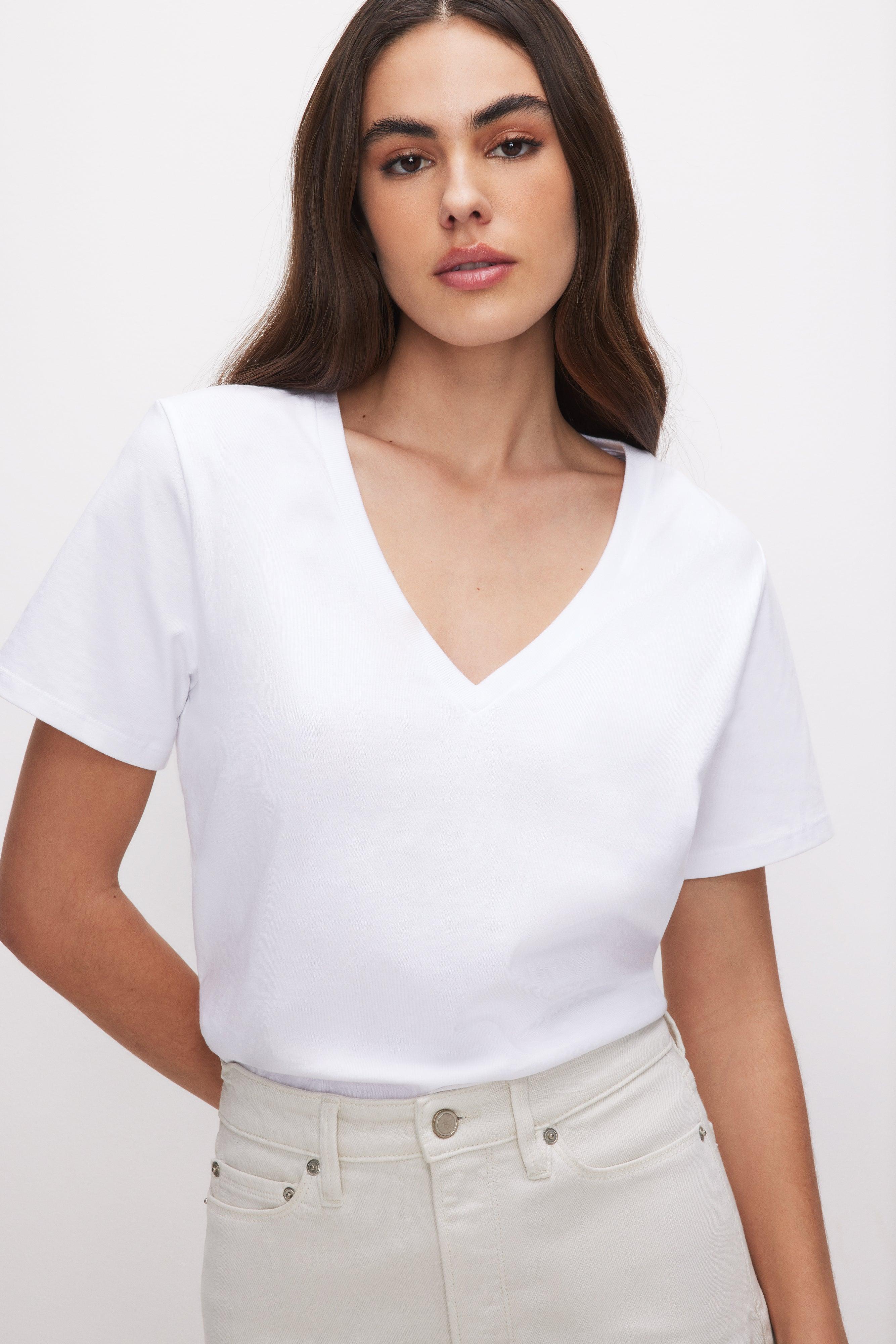 COTTON CLASSIC V-NECK TEE | WHITE001 Product Image