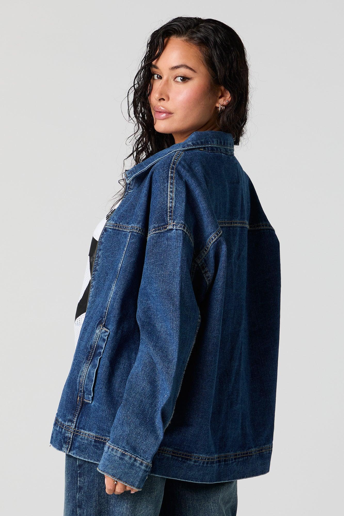 Denim Collared Bomber Jacket Female Product Image