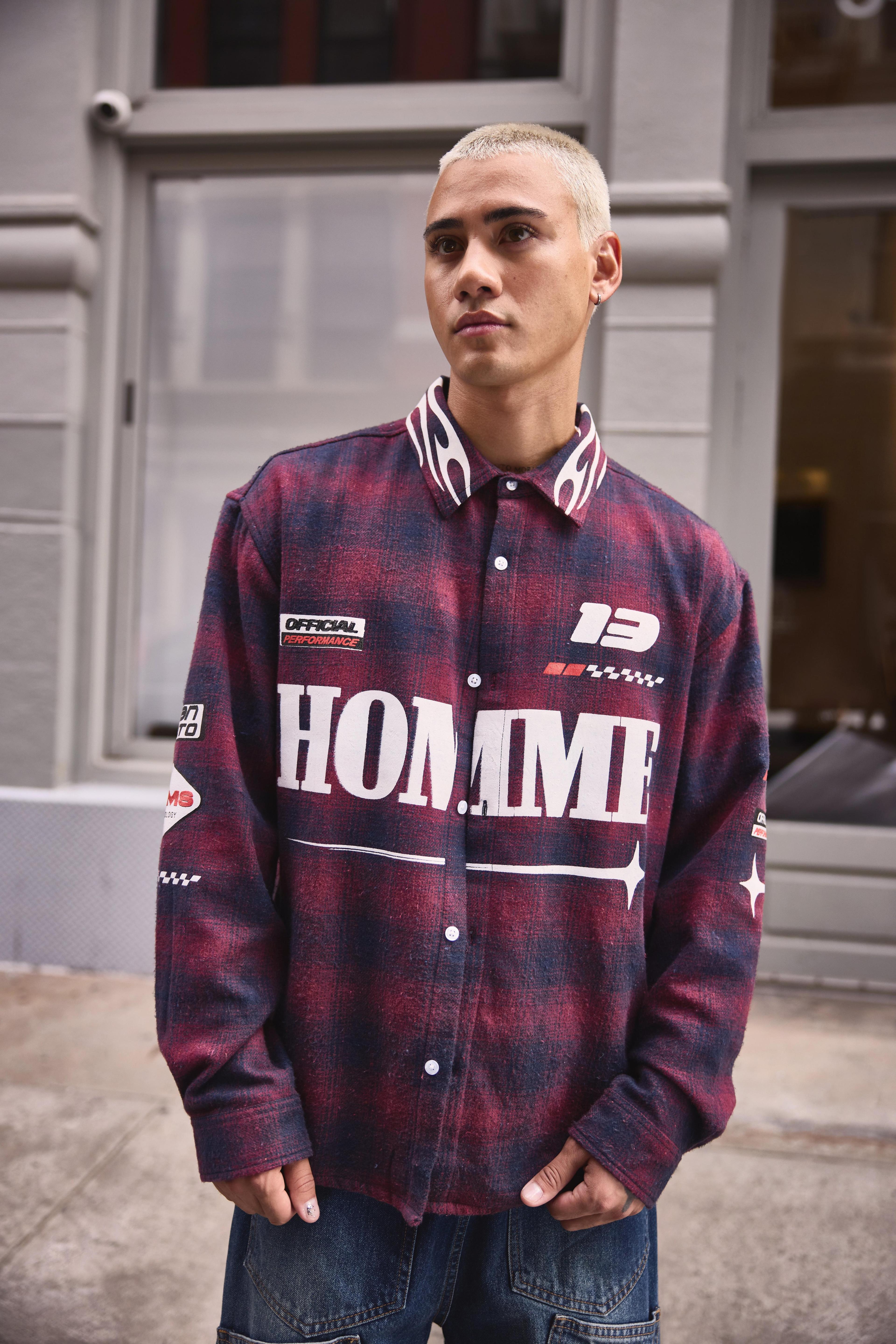 Oversized Homme Printed Flannel Shirt | boohooMAN USA Product Image