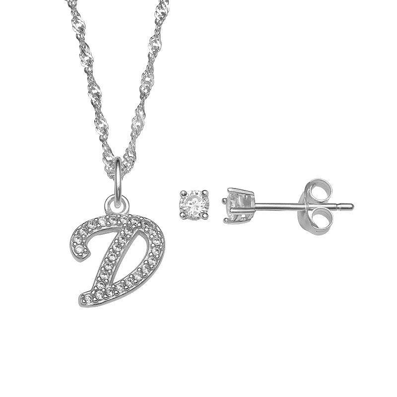 LC Lauren Conrad Sterling Silver Cubic Zirconia Stud Earrings & Initial Pendant Necklace Set, Womens Sterling Silver P Product Image