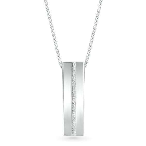 Men's 1/10 CT. T.w. Diamond Linear Ribbon Dog Tag Pendant in 10K White Gold - 22" Product Image