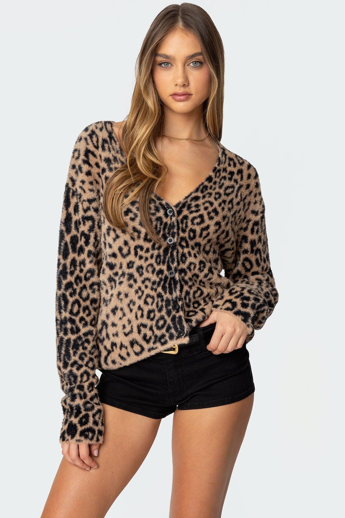 Leopard Printed V Neck Cardigan Product Image