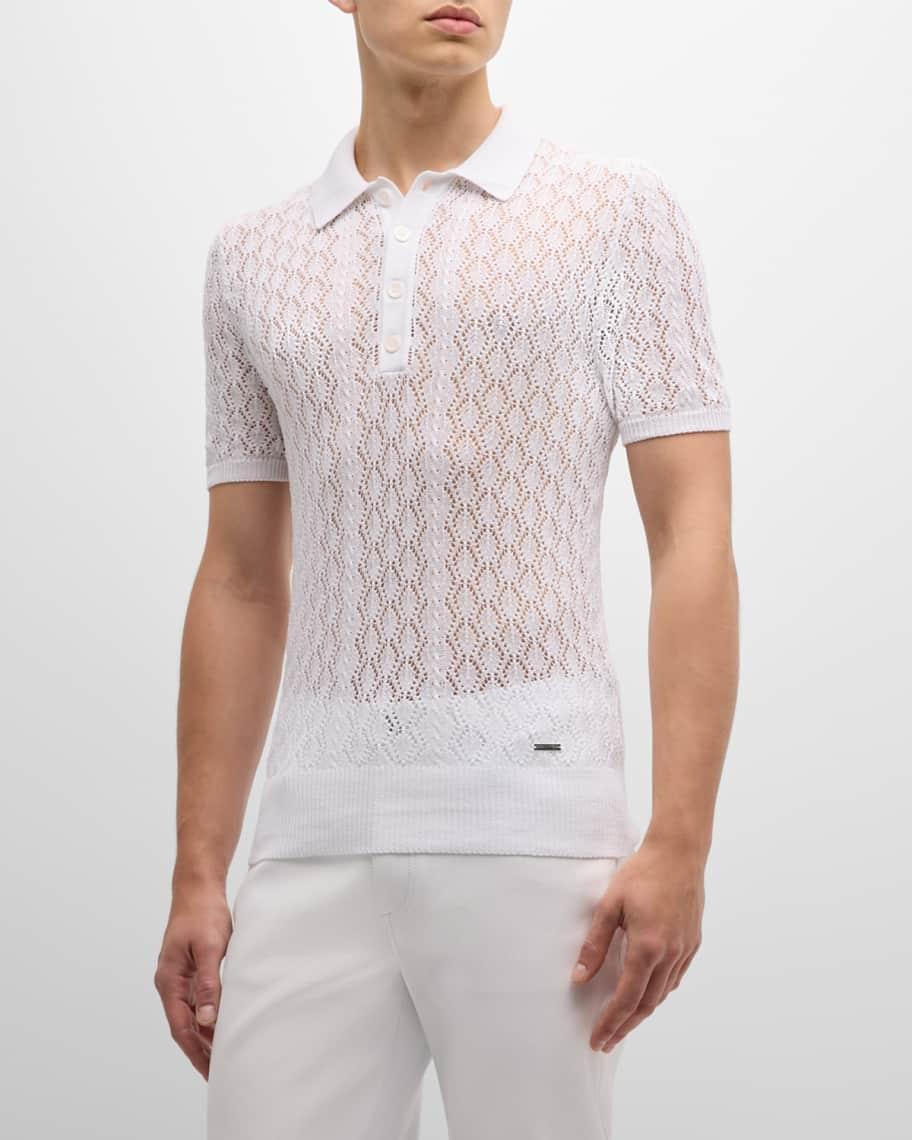 Mens Pointelle Knit Short-Sleeve Polo Shirt Product Image