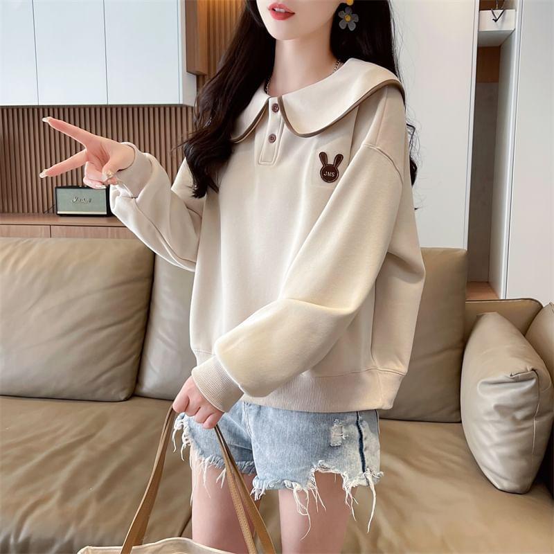 Peter Pan Collar Rabbit Applique Contrast Trim Sweatshirt Product Image