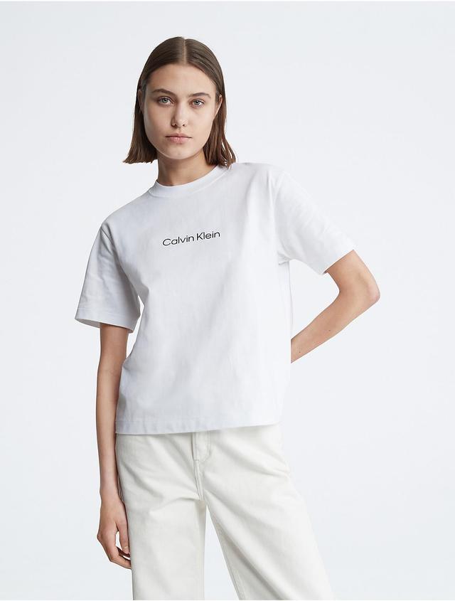 Calvin Klein Womens Relaxed Fit Standard Logo Crewneck T-Shirt - White - S Product Image