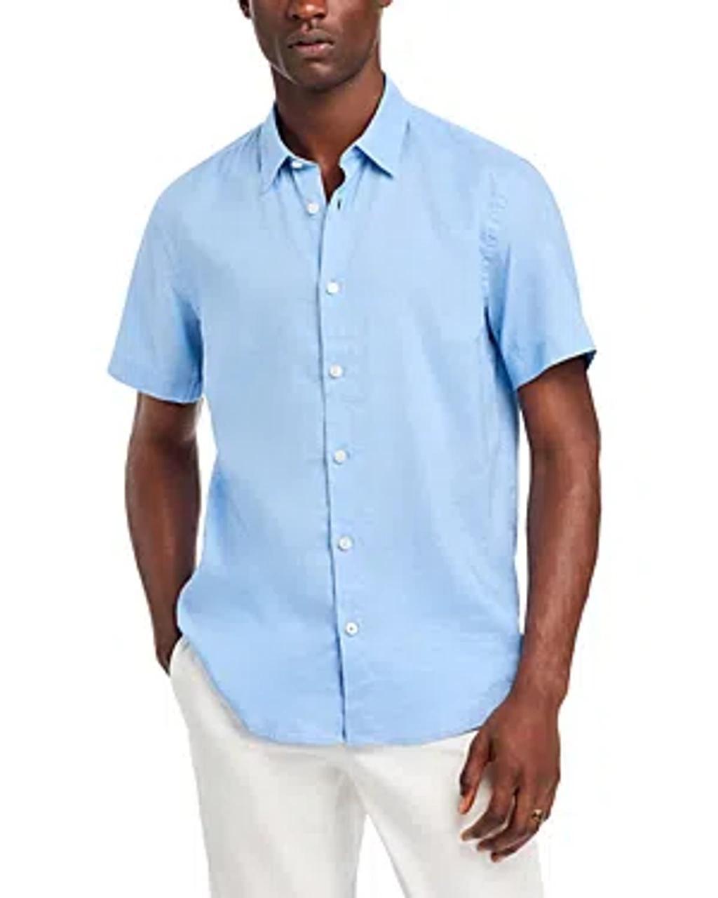 S-roan-ken-sh-c1-242 Linen Blend Slim Fit Button Down Shirt In Open Blue Product Image