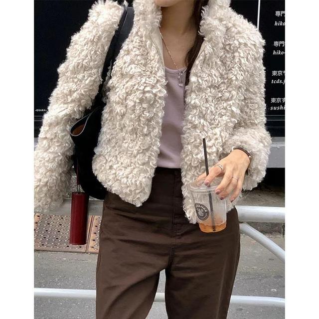 Furry Crop Zip-Up Coat Product Image