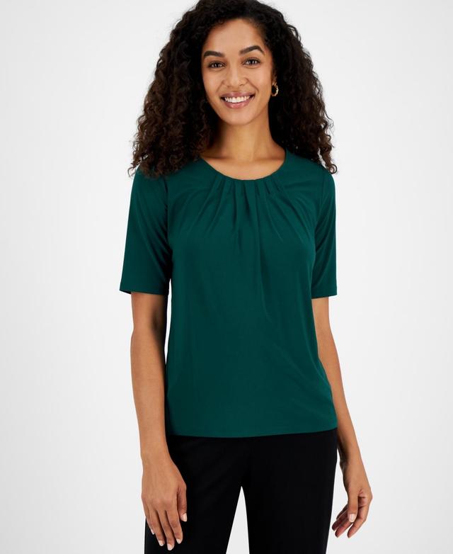 Kasper Womens Pleated-Scoop-Neck Short-Sleeve Top Product Image