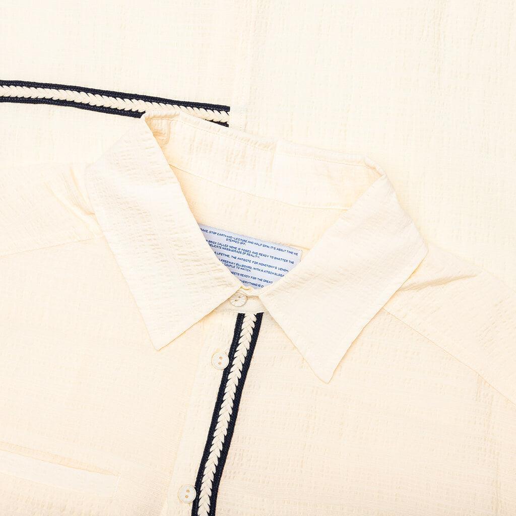 Weave Trim Button Up Shirt - Cream Male Product Image